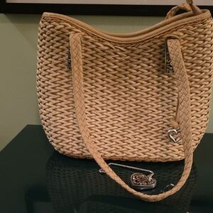 Brighton Tan Woven Tote with Heart Charm